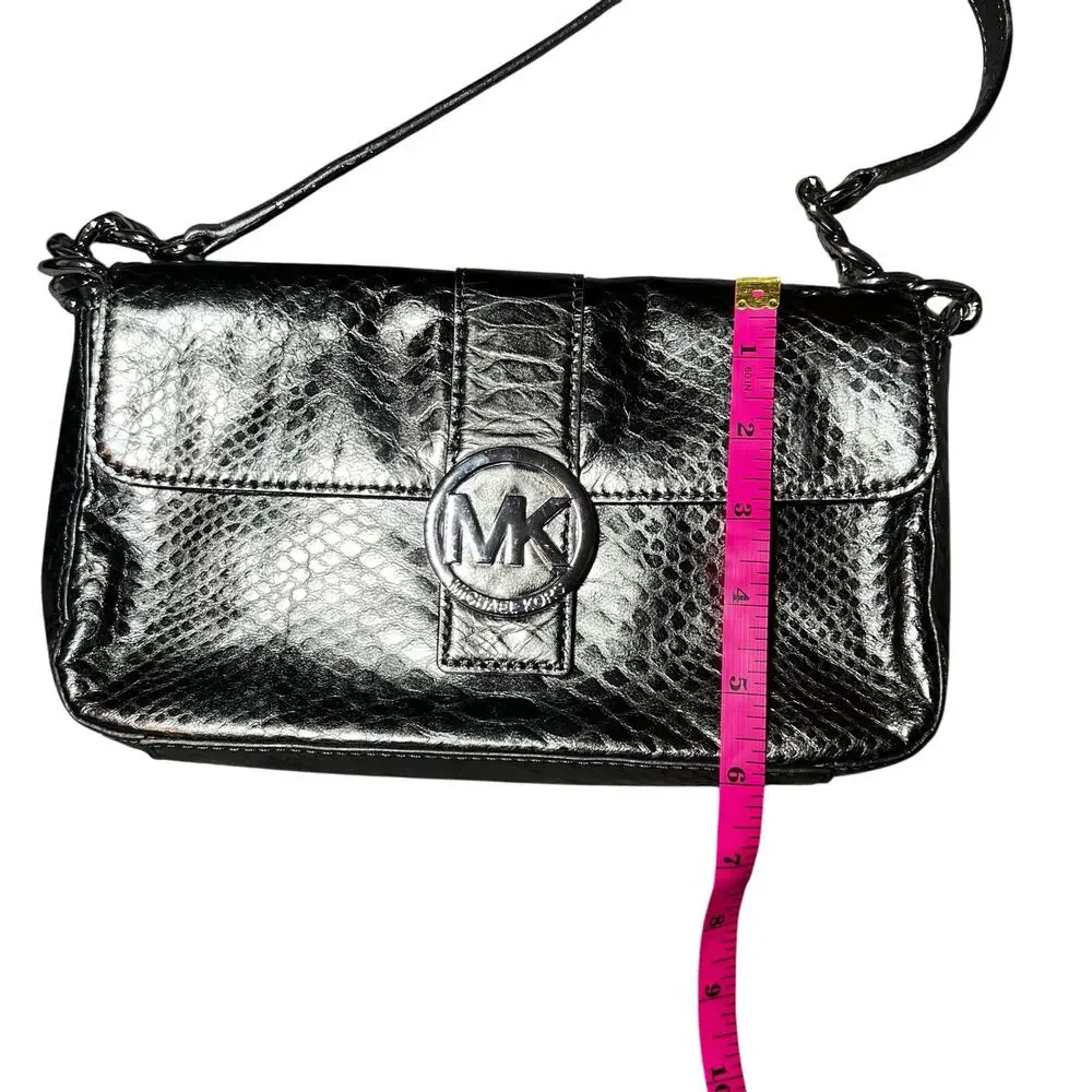 Michael Kors Fulton Small Flap Leather Shoulder Bag black Gunmetal metallic